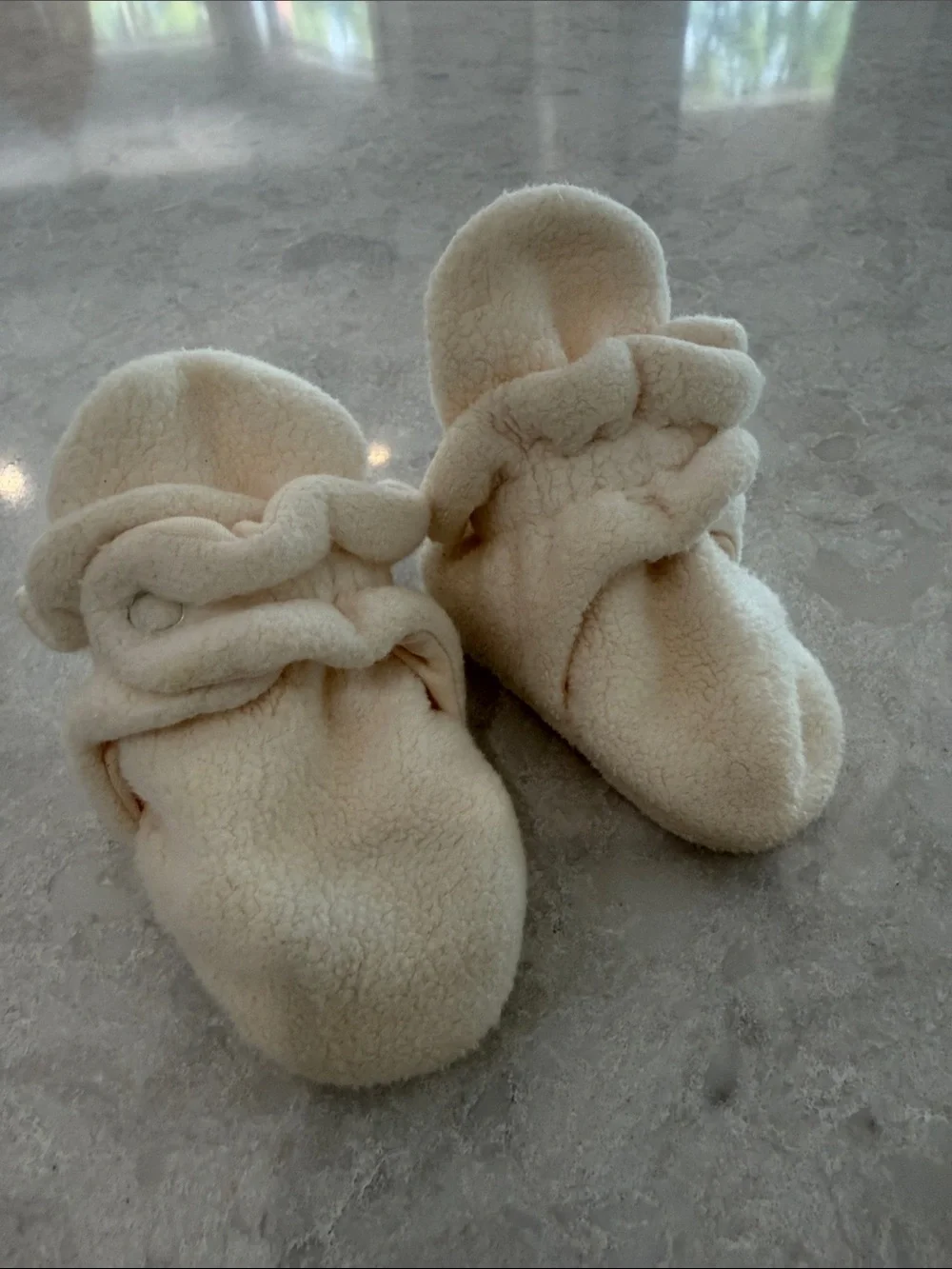 Cream Plush Baby Booties - Soft Infant Feet Warmers
